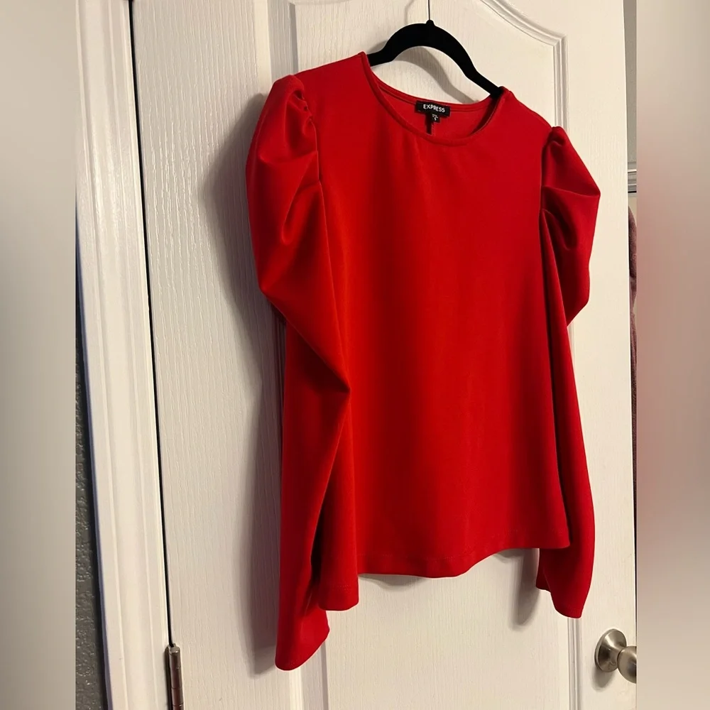 EXPRESS Crew Neck Puff Long Sleeve Tee SMALL Lipstick Red Blouse Top - Picture 10 of 13